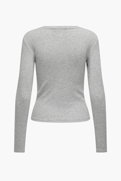 T-shirt gris à manches longues de ONLY, en maille jersey unie, vue arrière.