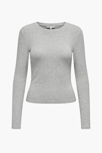 Grijze lange mouw T-shirt van ONLY, eenvoudig en met een ronden nek.