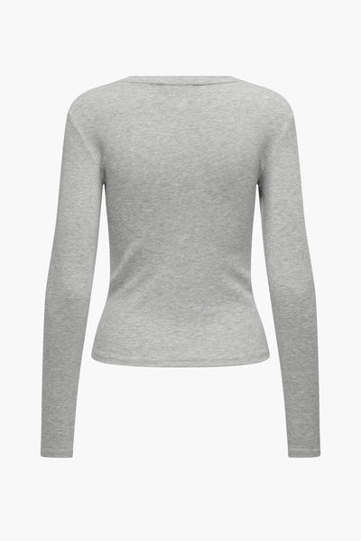 Grijze lange mouw T-shirt van ONLY, in gekartelde jersey, rugweergave.