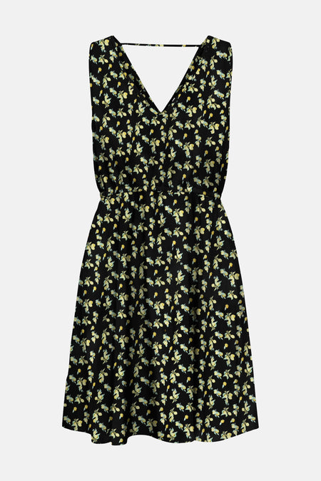 Robe noire à motif citron jaune et vert de ONLY® avec col en V, sans manches et taille élastiquée.