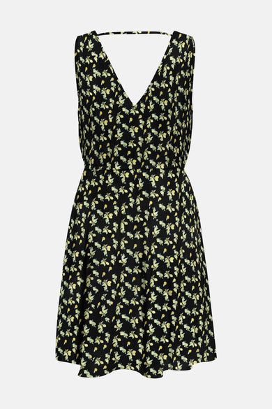 Robe multicolore de ONLY® à motif citrons jaunes, col en V, sans manches et taille élastiquée.