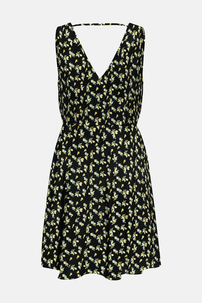 Robe multicolore de ONLY® à motif citrons jaunes, col en V, sans manches et taille élastiquée.
