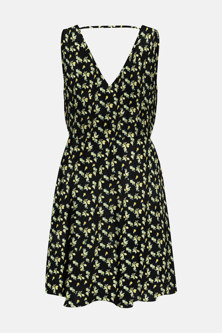 Robe multicolore de ONLY® à motif citrons jaunes, col en V, sans manches et taille élastiquée.