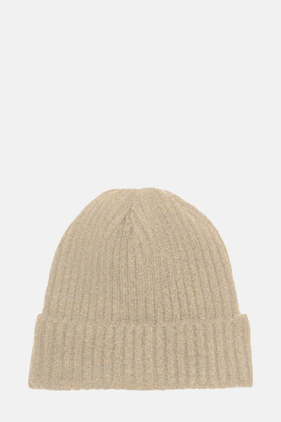 Beige gebreide muts van ONLY, met een zachte ribbeltextuur en een omgeslagen rand.