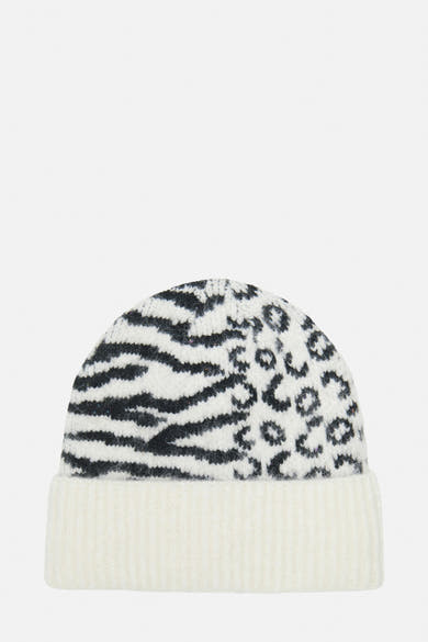Witte muts, met zebra- en luipaardprint, van ONLY, in textuurgebreid.