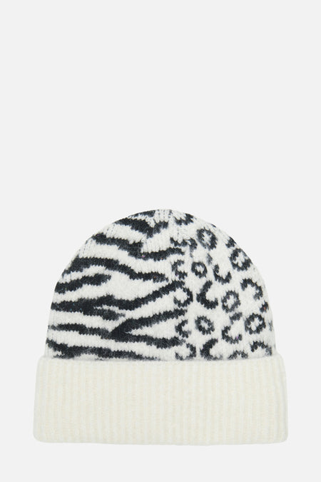 Witte muts, met zebra- en luipaardprint, van ONLY, in textuurgebreid.