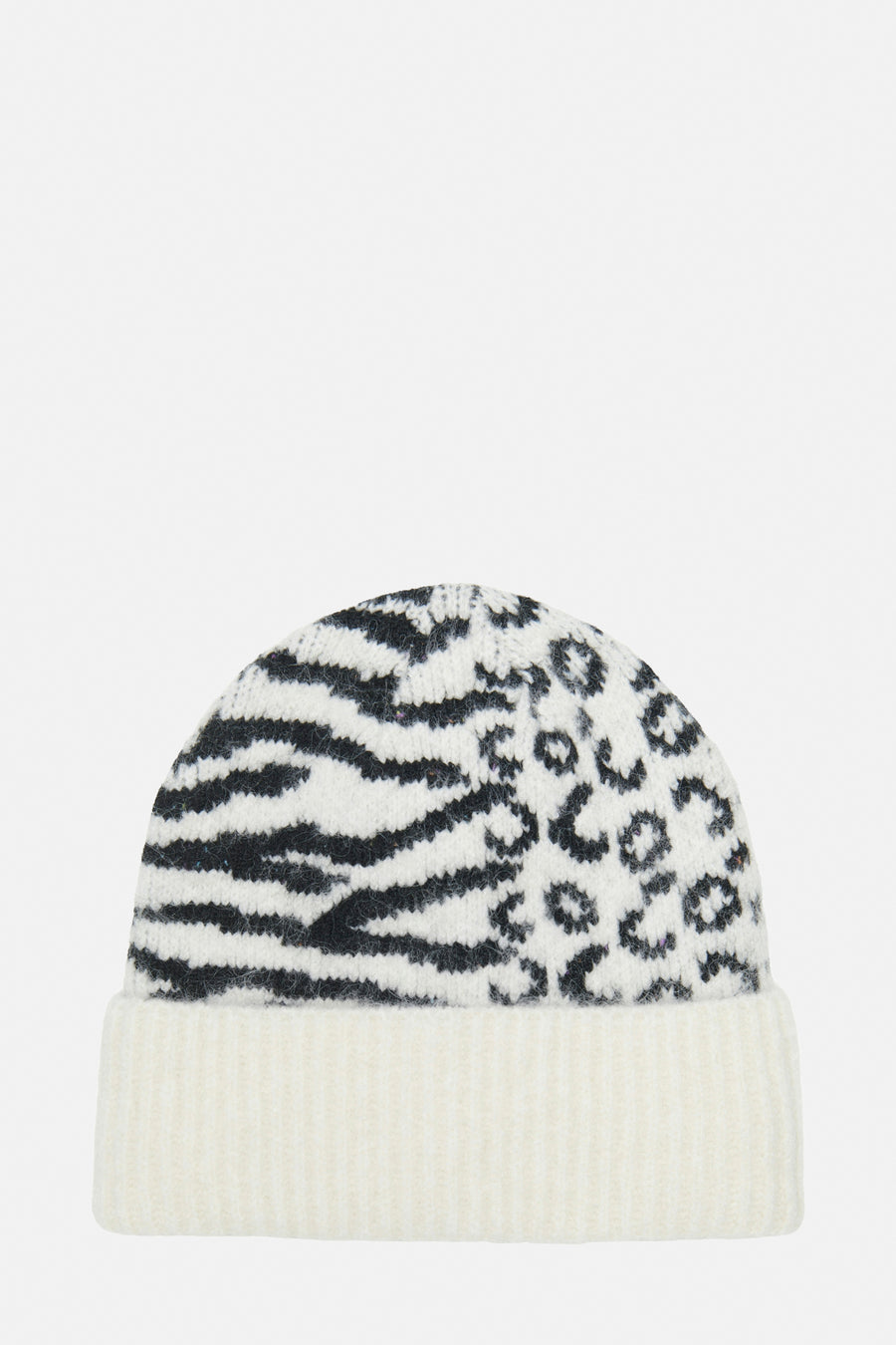Witte muts, met zebra- en luipaardprint, van ONLY, in textuurgebreid.