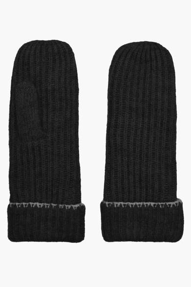 Zwarte handschoenen van ONLY, in ribgebreid met contrasterende rand, naast elkaar getoond.