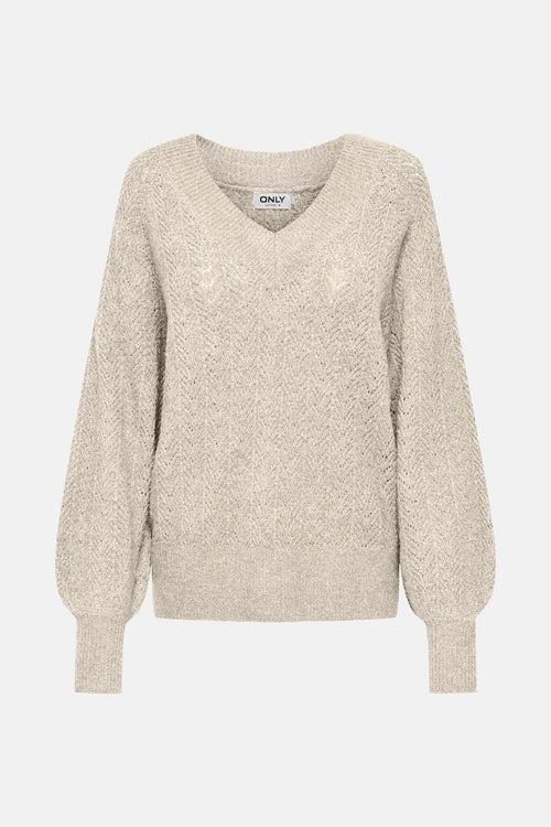 Pull met V-hals - ecru