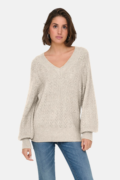 Pull met V-hals - ecru