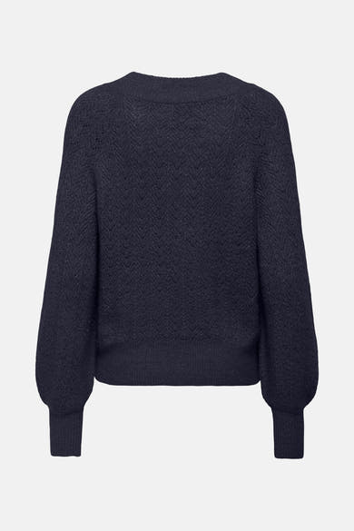 Pull bleu marine à col V par ONLY®, avec un motif à chevrons tricoté.