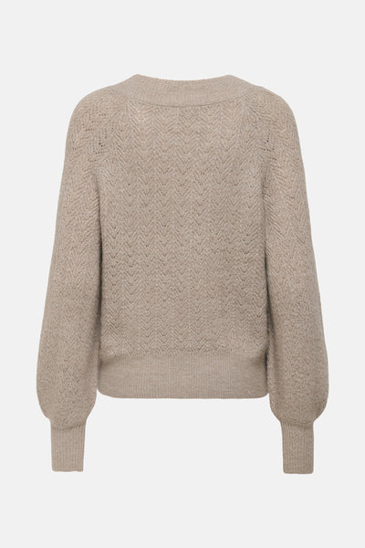 Beige trui met V-hals van ONLY®, met chevronpatroon en pofmouwen.