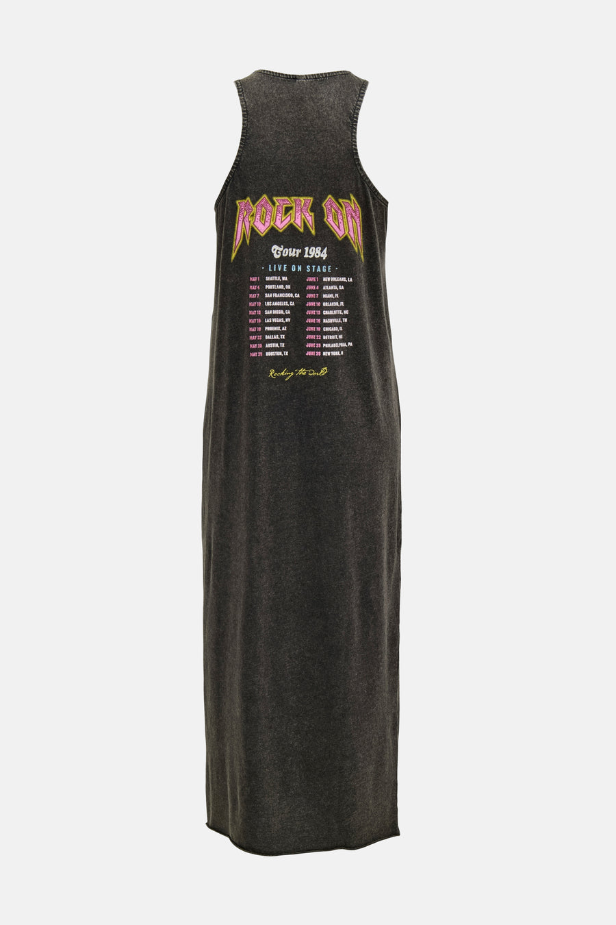 Robe longue noire de ONLY® avec imprimé graphique de tournée de rock au dos.