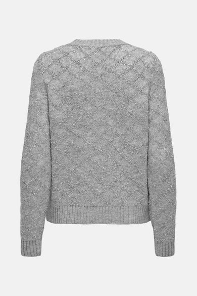 Pull gris à col rond de ONLY®, avec un motif à losanges scintillants sur toute la surface.