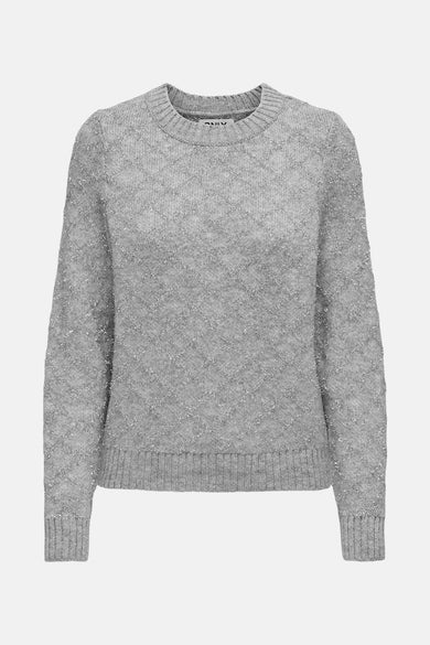 Pull gris à col rond de ONLY, avec motif losanges scintillant.