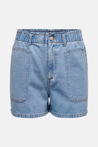 Short en denim bleu clair de JDY, avec une taille élastiquée et des poches plaquées.