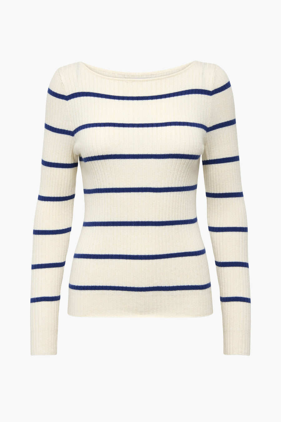 Wit rond hals T-shirt met ribgebreide structuur van ONLY, met blauwe strepen.