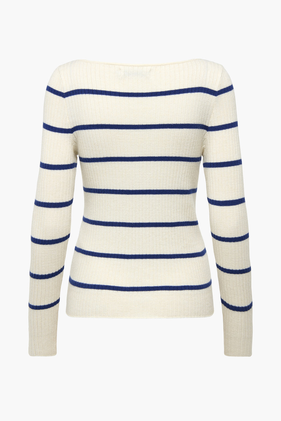 Wit T-shirt met ronde hals van ONLY, marineblauw gestreept en met geribbelde textuur.