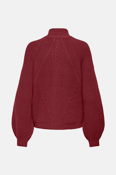 Pull à col roulé bordeaux de ONLY, avec motif torsadé et manches ballon amples.