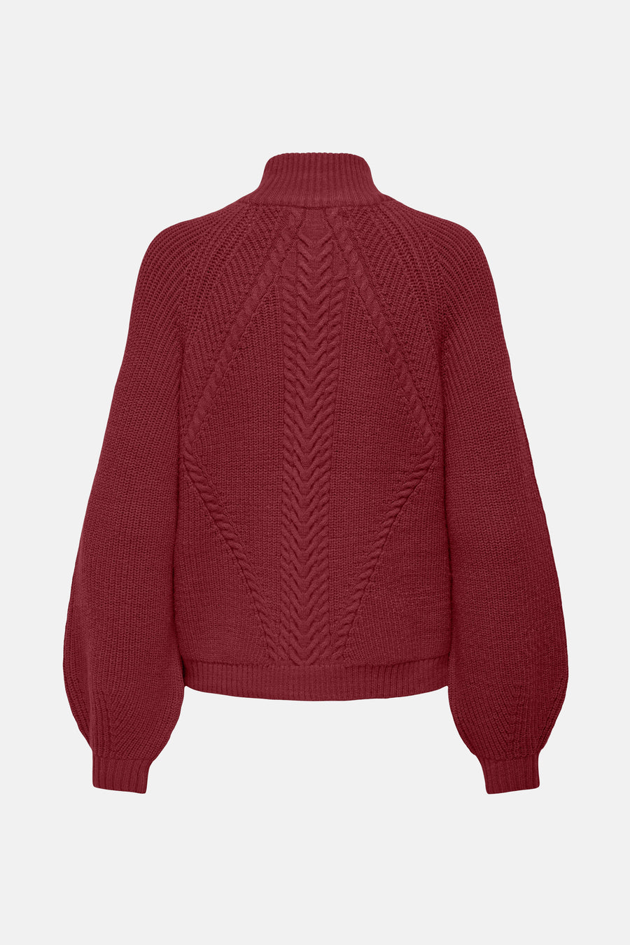 Pull à col roulé bordeaux de ONLY, avec motif torsadé et manches ballon amples.