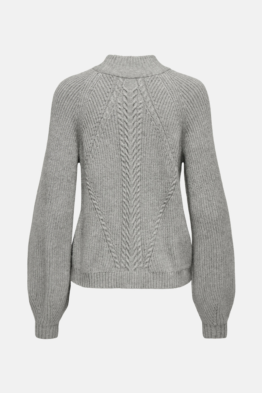 Pull à col roulé gris de ONLY®, avec motif torsadé sur le dos et manches bouffantes.
