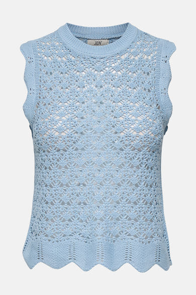 Top sans manches bleu de JDY avec motif ajouré et finitions festonnées.