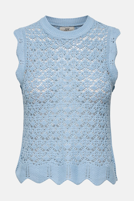 Blauwe kanten tanktop van JDY, met een textuurpatroon en een golvende afwerking.