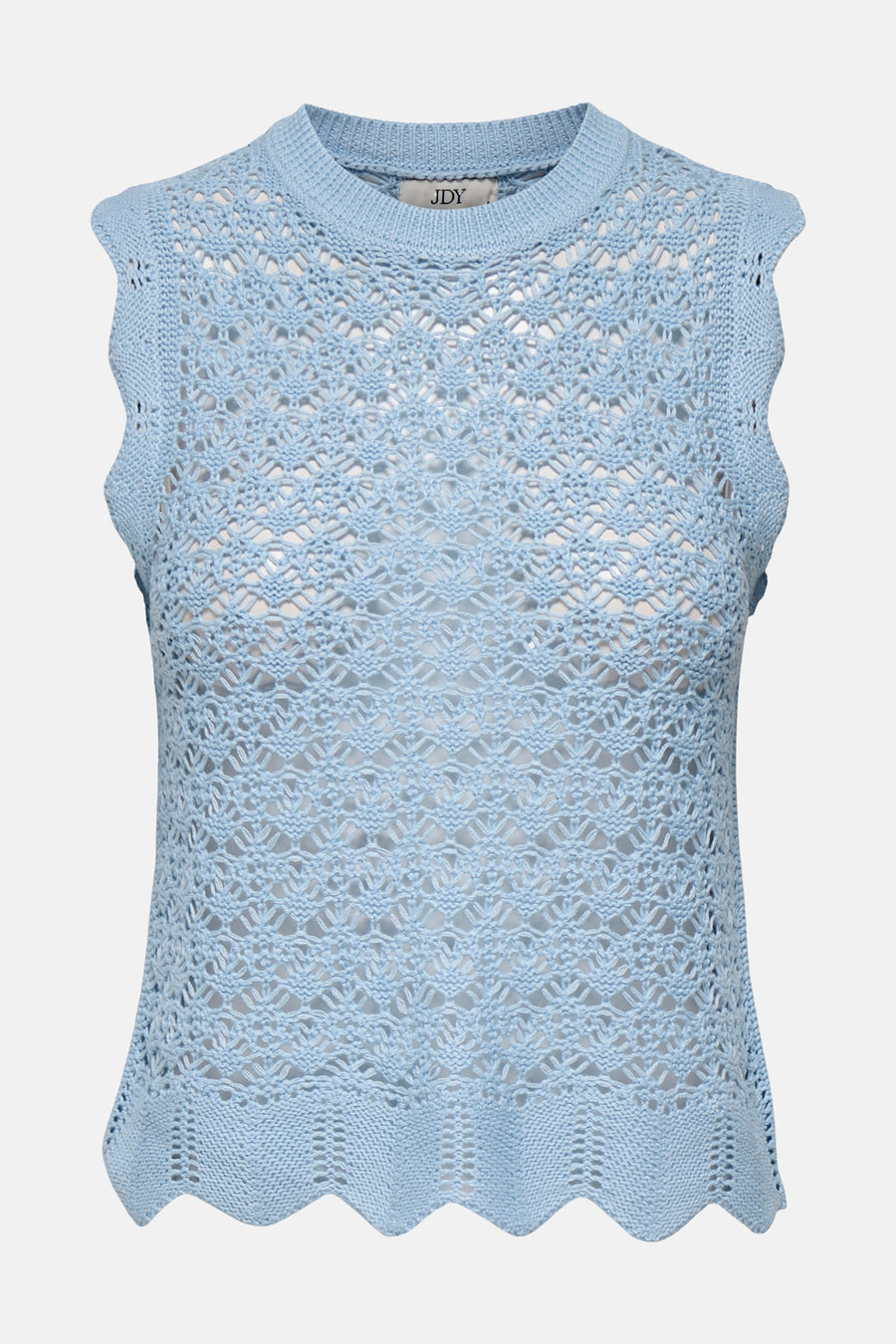 Top sans manches bleu de JDY avec motif ajouré et finitions festonnées.