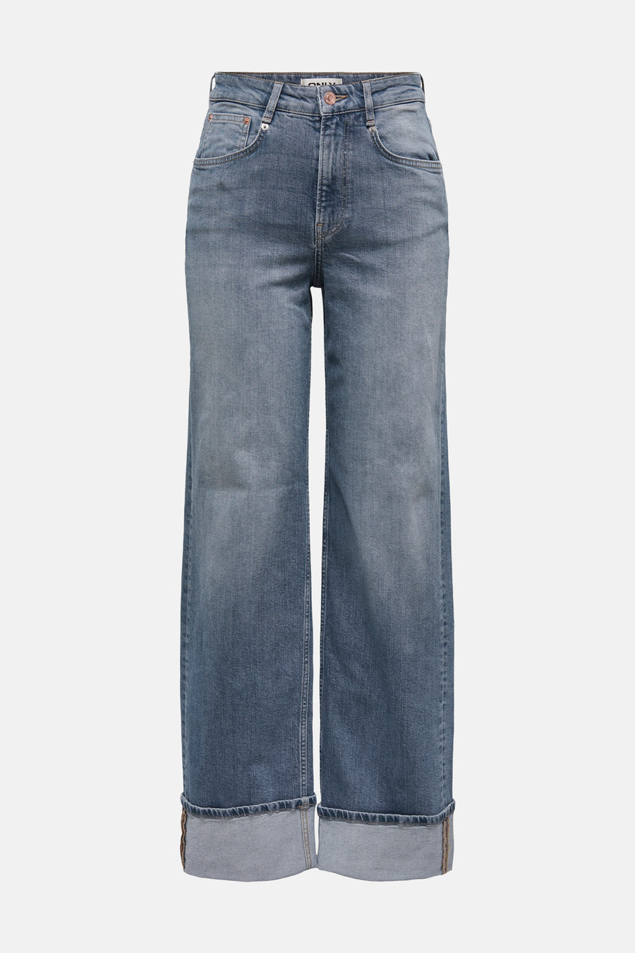 Middelblauwe wijde jeans van ONLY, met omgeslagen enkels