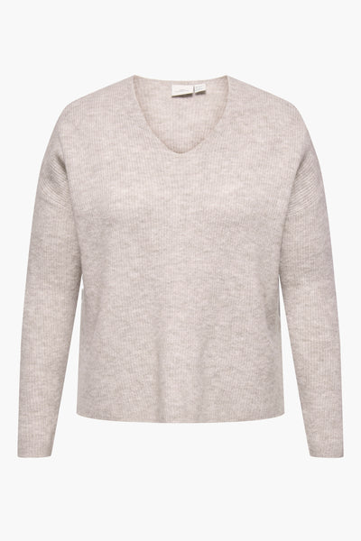 Trui met V-hals Beige - CARMAKOMA