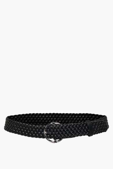 Ceinture tressée noire de ONLY, avec une boucle argentée.
