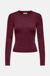 Bordeaux trui met ronde hals van JDY, ribgebreid met glitterdetails.