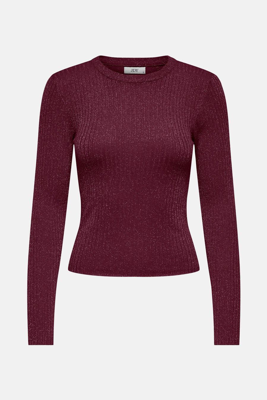 Bordeaux trui met ronde hals van JDY, ribgebreid met glitterdetails.