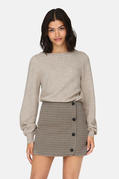 Beige ronde hals trui van JDY met lange mouwen en een lichte glanzende print.