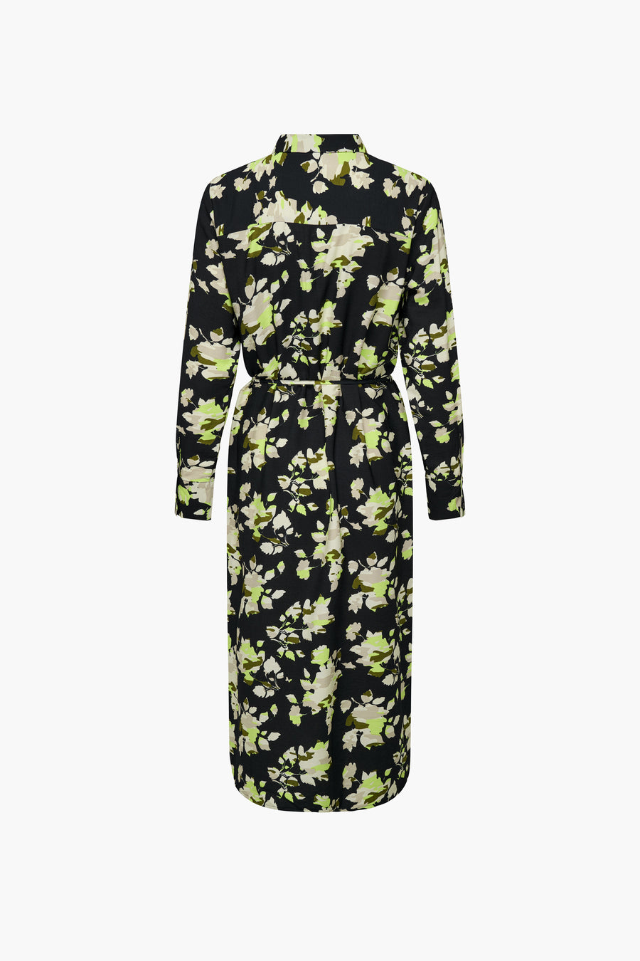 JDY meerkleurige jurk met lange mouwen, bloemenprint en strikceintuur.