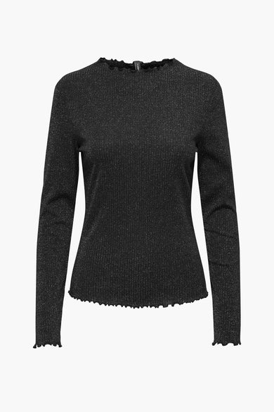 Zwarte lange mouw ONLY-shirt-shirtONLY,, met eenant en en en een wulende rand.