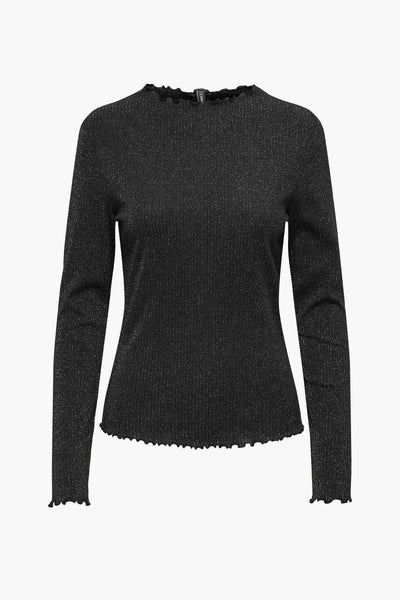 Zwarte lange mouw ONLY-shirt-shirtONLY,, met eenant en en en een wulende rand.