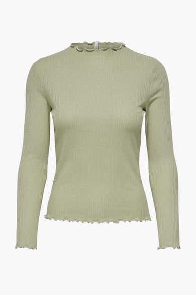 Groene lange mouw T-shirt van ONLY, met gareeltrik en gebogen rand, rugweergave.
