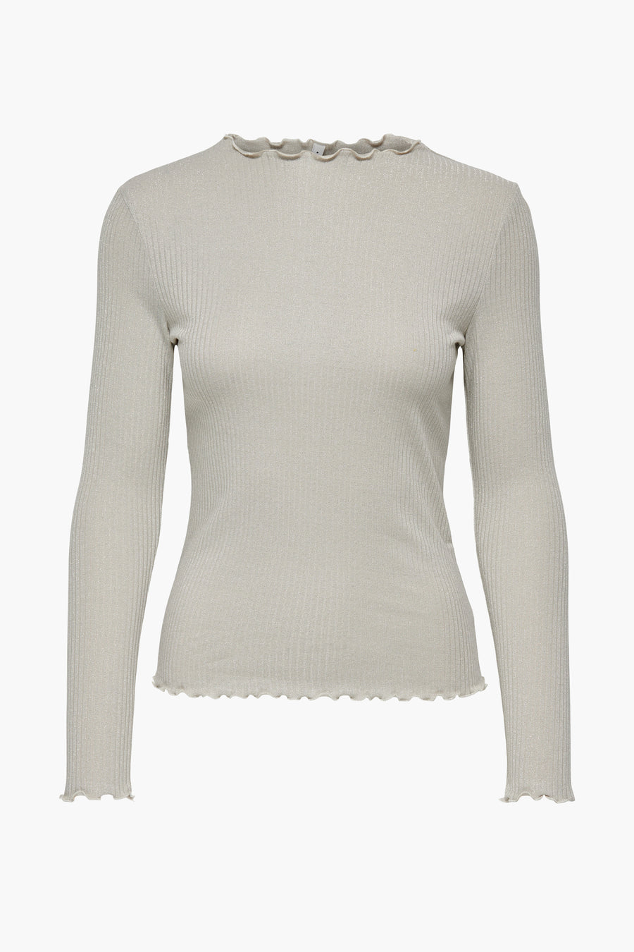 Ecru T-shirt met lange mouwen van ONLY, in ribgebreide stof met ruchedetails bij de halslijn en zoom.