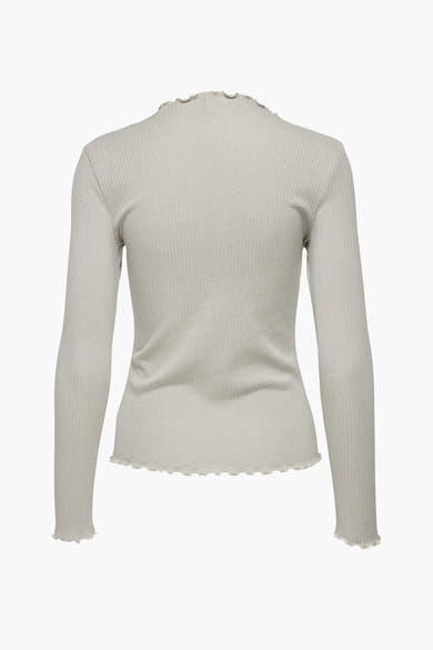 Ecru longsleeve T-shirt van ONLY, in ribgebreide stof met golvende zoom.