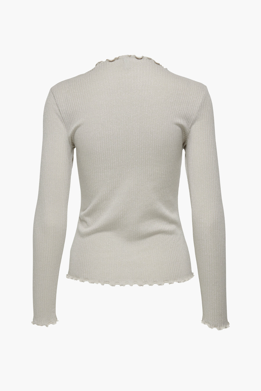 Ecru longsleeve T-shirt van ONLY, in ribgebreide stof met golvende zoom.