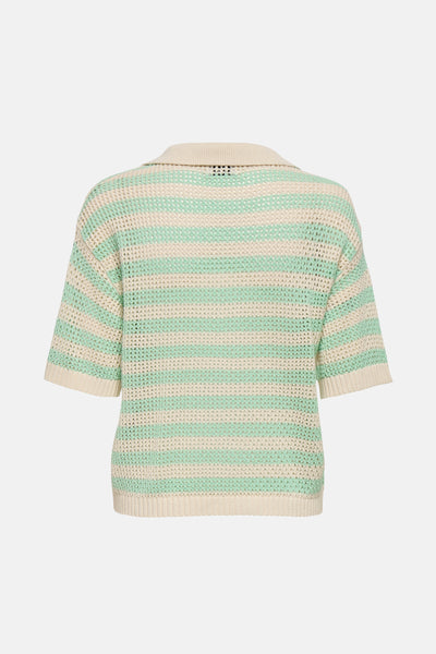 Polo à manches courtes vert par JDY, rayures horizontales en maille ajourée.