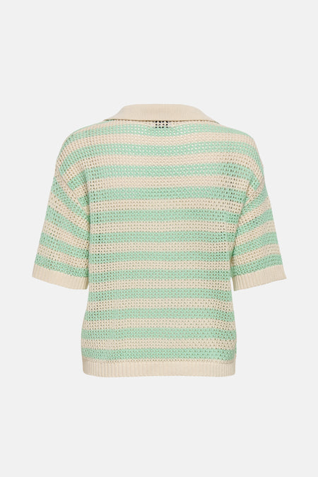 Groen poloshirt met korte mouwen van JDY, horizontale kanten strepen.