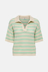 Groen gestreept poloshirt met korte mouwen van JDY, in opengebreide stof met effen beige kraag.