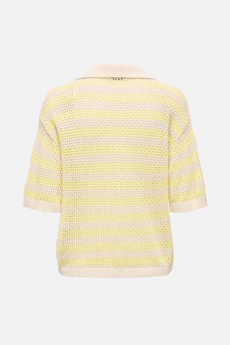 Polo à manches courtes jaune de JDY, rayures horizontales et texture maille ajourée, vue arrière.