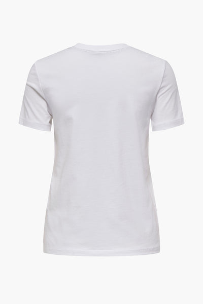 T-shirt blanc à manches courtes de ONLY, avec un col rond et une coupe classique, vue de dos.
