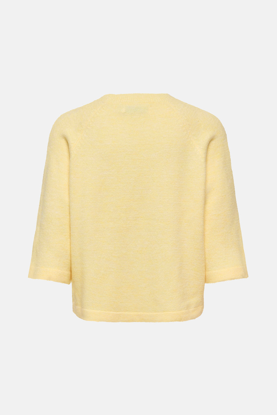 Pull à col rond jaune de ONLY®, avec des manches trois-quarts et une texture douce.