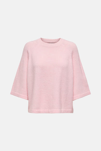Roze trui met ronde hals van ONLY®, in pluizige stof met driekwartmouwen.
