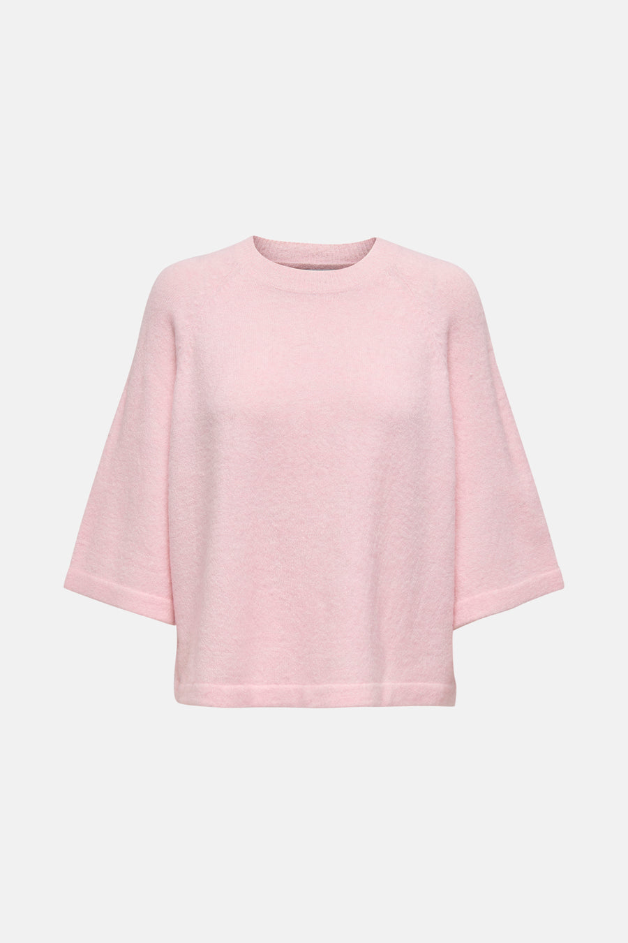 Roze trui met ronde hals van ONLY®, in pluizige stof met driekwartmouwen.