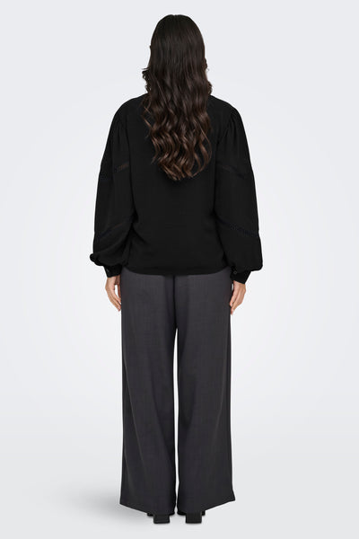 Zwart overhemd met lange mouwen van JDY, met kanten details en donkergrijze broek.